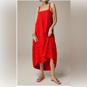 NWOT J CREW Red Pintuck Swing High Low Dress